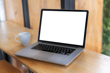 Poster - mock up using laptop with blank screen computer modern