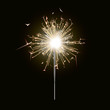 New year sparkler candle isolated on black background. Realistic vector light effect. Party backdrop
