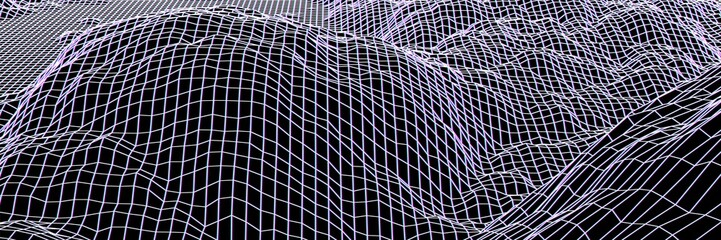 Poster - Digital landscape with mountains or hills made of line grid