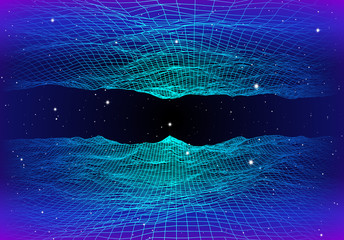Aufkleber - retro neon background with 80s styled laser grid and stars