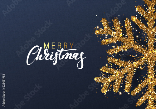 Fotografía Christmas background with Shining gold Snowflakes