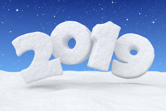 2019 New Year snow text over snow under snowfall