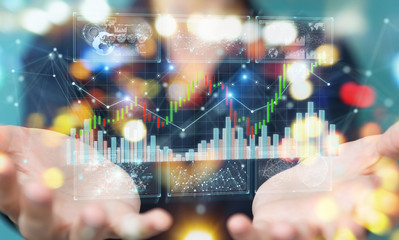 Aufkleber - Businessman using 3D rendering stock exchange datas and charts