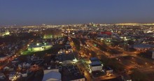 Aerial Of Traffic & Buildings In Newark New Jersey East Orange At Night