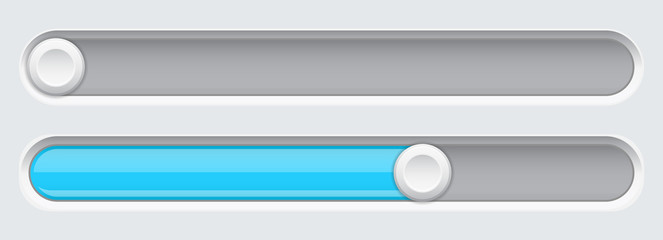Slider buttons. Blue 3d bar on gray UI background
