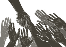 Helping Hand Concept Hands Taking Each Other Vector Line Illustration