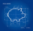 © Mateusz - Project - blueprint scheme of piggy bank. Working sketch of money container in cute pig form with dimensions.