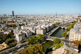 Fototapeta Sypialnia - Aerial panoramic view of Paris from the Notre-Dame cathedral during the morning light in France