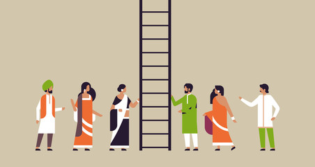 Poster - indian people group climbing career ladder new job opportunities successful business strategy concep