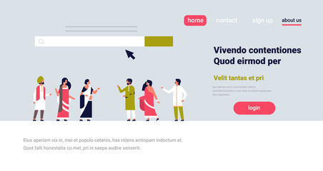 Poster - indian people meeting search online internet browsing web concept website www bar graphic flat horiz