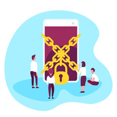 Poster - business people trying get access chain padlock smartphone data protection concept mobile applicatio