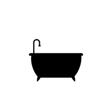Bathtub And Faucet Icon. Bathroom Clipart Isolated On White Background