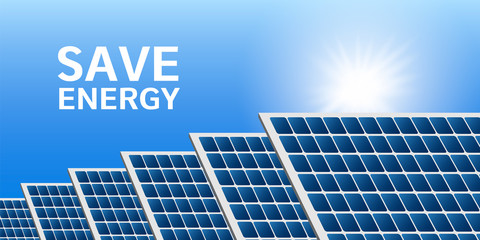 Poster - Save energy solar panel concept background. Realistic illustration of save energy solar panel vector concept background for web design