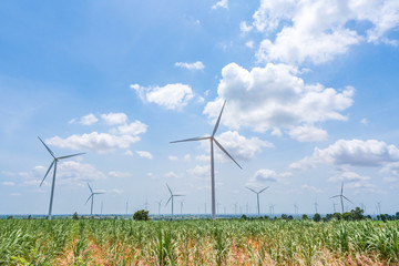 Wind turbine renewable energy source summer with blue sky