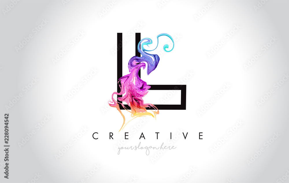 L Vibrant Creative Leter Logo Design with Colorful Smoke Ink Flowing ...