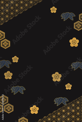 和風背景 黒と金 和柄 梅 竹 Stock Illustration Adobe Stock