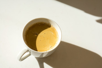 A cup of coffee in morning.  Drink for fresh concept.