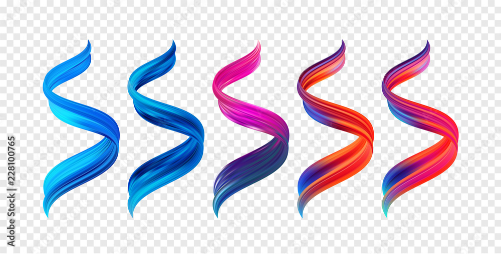 Vector illustration: Set of twisted colorful flow liquid shape. Acrylic paint sroke. Modern design. - obrazy, fototapety, plakaty 