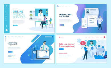 Wall Mural - set of web page design templates for online medical support, health care, laboratory, medical servic