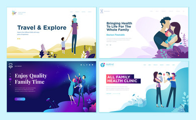 Wall Mural - set of web page design templates for family health care, travel and enjoying family activities. mode