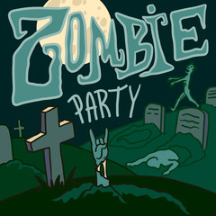 Poster - Halloween zombie party concept background. Hand drawn illustration of halloween zombie party vector concept background for web design