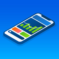 Poster - Finance graph smartphone icon. Isometric of finance graph smartphone vector icon for web design isolated
