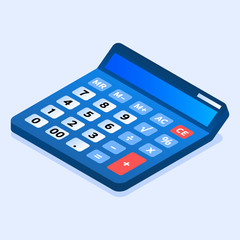 Poster - Blue calculator icon. Isometric of blue calculator vector icon for web design isolated