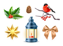 Vector Merry Christmas Realistic Symbols, Toys Set