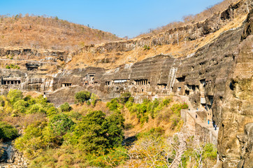 Wall Mural - Panorama of the Ajanta Caves. UNESCO world heritage site in Maharashtra, India