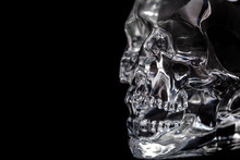 Crystal Clear Of Head Skull On Black Background.