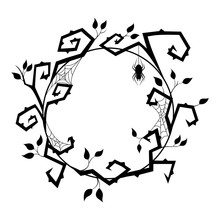 Halloween Wreath With Black Branch, Spider And Spiderweb. Vector Illustration.