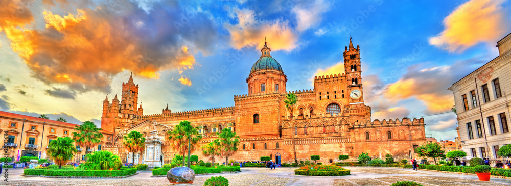 Palermo Cathedral, a UNESCO world heritage site in Sicily, Italy - obrazy, fototapety, plakaty 