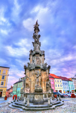 Plague Column On The Main Square Of Jindrichuv Hradec, Czech Republic