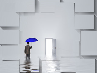 Wall Mural - Man with umbrella in water