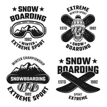 Snowboarding Set Of Four Vector Vintage Emblems