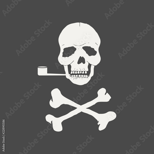 White Skull With Crossbones Smokes A Pipe Isolated On A Black