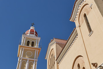 View on town hall and Saint Dionysios Church, Ionian Sea, Zakynthos island, Greece, Europe.