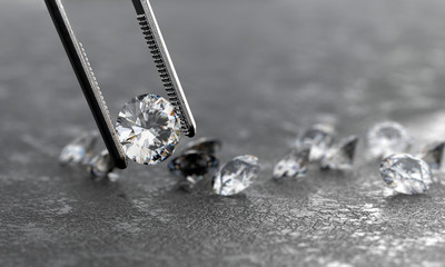 Poster - Realistic Diamond in tweezers soft focusing, 3d rendering.