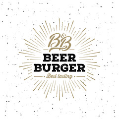 Wall Mural - Beer and Burger Grunge Starburst White. Vector illustration