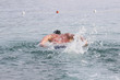 © 201122 - Swimmer dives into the depths of the sea. Background