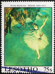 Dancer in painting by Degas on postage stamp