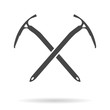 Crossed ice axes for climbing and mountaineering. Mountain equipment. Vector illustration.