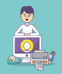 Sticker - business office employee workspace cartoon