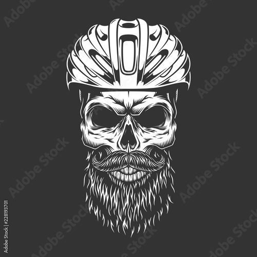 Vintage monochrome road cyclist bearded skull