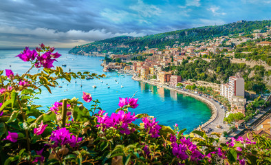 Wall Mural - French Riviera coast with medieval town Villefranche sur Mer, Nice region, France
