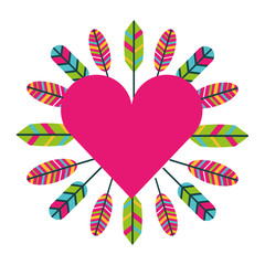 Poster - love heart feathers retro bohemian