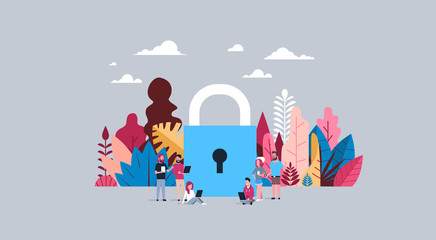 Poster - data storage concept over padlock background business people working together hand hold diversity ga