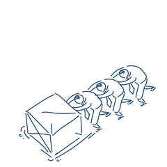 Poster - businessmen pushing big box hard working concept over white background sketch doodle vector illustra
