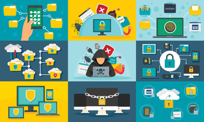 Aufkleber - Computer security banner set. Flat illustration of computer security vector banner set for web design