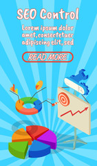 Poster - SEO control concept banner. Isometric banner of SEO control comics vector concept for web, giftcard and postcard